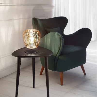 Fabas Luce - Gisella - Abatjour moderna con struttura in metallo e paralume in vetro soffiato - Colore: Ambra - 1 Lampadina E27 40W - IP20 - SKU: 3518-30-125