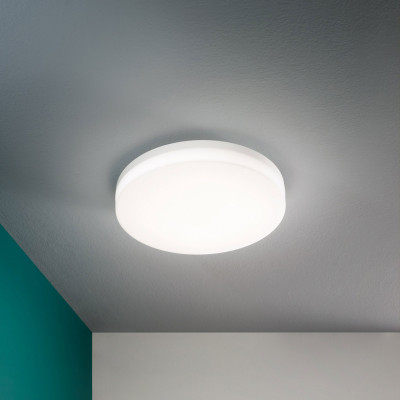 Fabas Luce - Trigo - Plafoniera per esterno a LED a soffitto con sensore di movimento in metallo - Colore: Bianco - 1 Lampadina Led Integrato 27W - Lumen 2150 - Gradi Kelvin 3000k Luce Calda - 65 - SKU: 3525-63-102