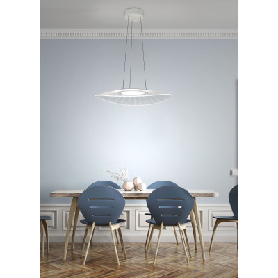 Fabas Luce - Vela - Lampada a sospensione piccola a LED con struttura in metallo dal design moderno - Colore: Bianco - 1 Lampadina Led Integrato 24W - Lumen 2160 - Gradi Kelvin 3000k Luce Calda - IP20 - SKU: 3625-40-102