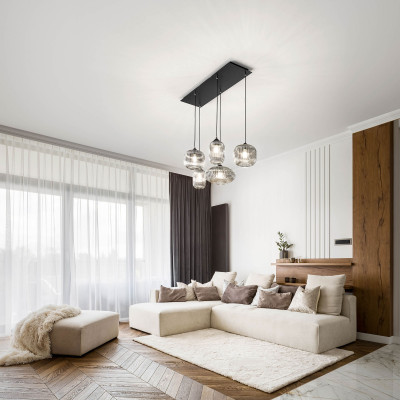 Fabas Luce - Gillis - Lampada a sospensione moderna a 5 luci in metallo e diffusori in vetro soffiato - 5 Lampadine E27 40W - IP20 - SKU: 3627-48