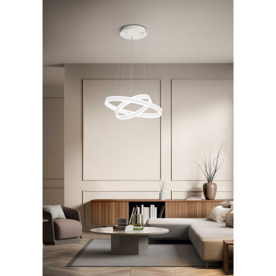 Fabas Luce - Palau - Lampada a sospensione con doppio diffusore circolare a led dal design moderno - 2 Lampadine Led Integrato 108W - Lumen 11780 - Gradi Kelvin 3000k Luce Calda - IP20 - SKU: 3743-45