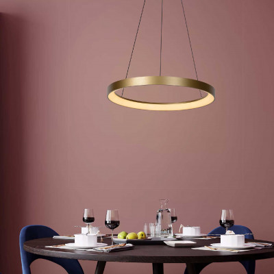 Lucide - Vidal - Lampada a sospensione con struttura in metallo e diffusore rotondo in acrilico - Colore: Oro - 1 Lampadina Led Integrato 50W - Lumen 2750 - Gradi Kelvin 3000k Luce Calda - 20 - SKU: 46403/48/02