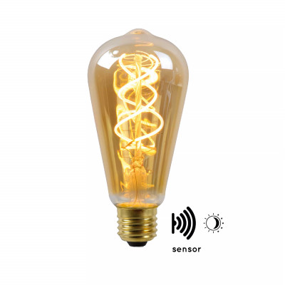 Lucide - Lampadina da esterno ST64 TWILIGHT SENSOR - Bulbo a filamento LED Ø 6,4 cm - E27 - Colore: Ambra - 1 Lampadina E27 4W - Lumen 300 - Gradi Kelvin 2200k Luce Calda - IP 20 - SKU: 49034/04/62