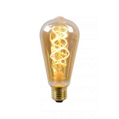 Lucide - Lampadina ST64 - Bulbo a filamento LED dimmerabile - Ø 6,4 cm - E27 - Colore: Ambra - 1 Lampadina E27 5W - Lumen 380 - Gradi Kelvin 2200k Luce Calda - IP 20 - SKU: 49034/05/62