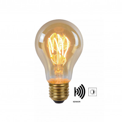 Lucide - Lampadina da esterno A60 TWILIGHT SENSOR - Bulbo a filamento LED - Ø 6 cm - E27 - Colore: Ambra - 1 Lampadina E27 4W - Lumen 300 - Gradi Kelvin 2200k Luce Calda - IP 20 - SKU: 49042/04/62
