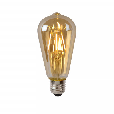 Lucide - Lampadina ST64 - Bulbo a filamento LED dimmerabile - Ø 6,4 cm - E27 - Colore: Ambra - 1 Lampadina E27 5W - Lumen 600 - Gradi Kelvin 2700k Luce Calda - IP 20 - SKU: 49068/05/62