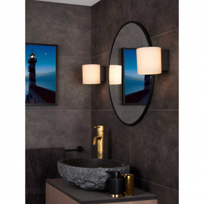 Lucide - Jelte - Applique moderna con struttura in metallo con diffusore in vetro a cilindro - Colore: Nero - 1 Lampadina G9 33W - IP20 - SKU: 04203/01/30