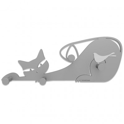 CalleaDesign - Gatto - Appendiabiti a parete moderno in legno - Colore: Alluminio - SKU: 53-13-1-2