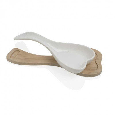  Brandani - Cuore - Poggia mestolo in porcellana con supporto in bamboo - Colore: Bianco - SKU: B54613 