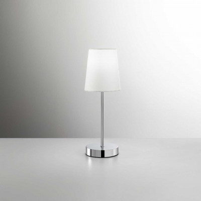 Perenz Adam Lampada da comodino in metallo cromato lucido con paralume in stoffa Colore: Bianco