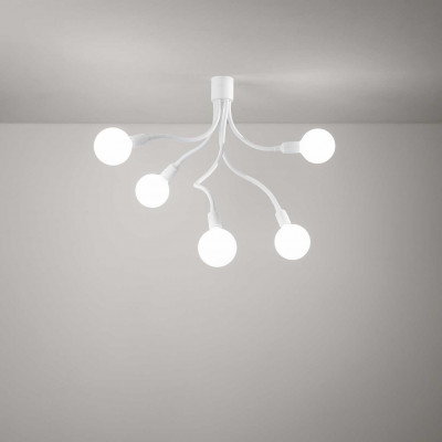 Perenz - Bulbo - Plafoniera in stile moderno 5 braccia orientabili in metallo e gomma - Colore: Bianco - 5 Lampadine E27 60W - IP20 - SKU: 6680B