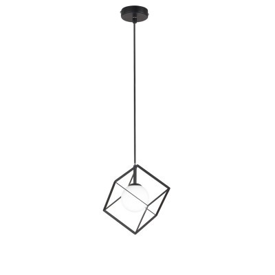 Perenz Cube Illuminazione a sospensione in metallo verniciato diffusore sferico in vetro Colore: Nero