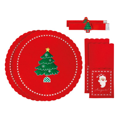  Brandani - Racconti - Set 2 posti tavola in feltro natalizio e tovagliette portaposate legatovagliolo - Colore: Rosso - SKU: B83122 