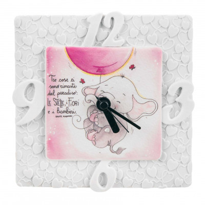 Bongelli Preziosi Orologio da tavolo per cameretta dei bambini con elefantino portafortuna Colore: Rosa