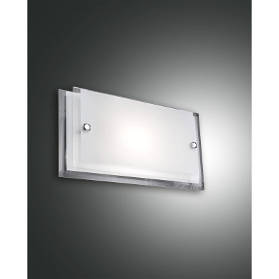 Fabas Luce - Maggie - Applique rettangolare piccola in metallo con diffusore in vetro - Colore: Bianco - 1 Lampadina E27 60W - IP20 - SKU: 2957-21-102