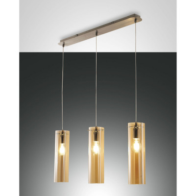 Fabas Luce Sintesi Lampada a sospensione moderna a 3 luci struttura in metallo diffusore in vetro Colore: Ambra