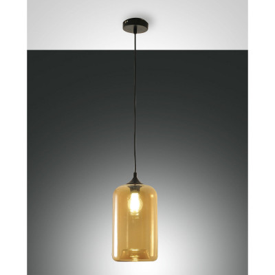 Fabas Luce Silo Lampada a sospensione con struttura in metallo e diffusore in vetro soffiato Colore: Ambra