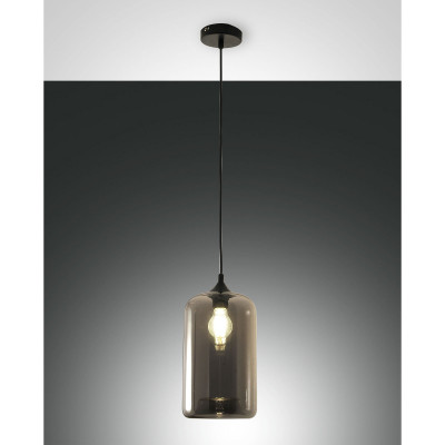 Fabas Luce Silo Lampada a sospensione con struttura in metallo e diffusore in vetro soffiato Colore: Grigio Fumè