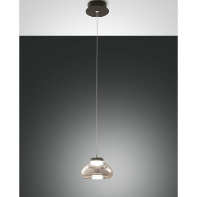 Fabas Luce - Arabella - Lampada a sospensione a LED moderna in metallo diffusore in vetro soffiato - Colore: Grigio Fumè - 1 Lampadina - Led Integrato - 8W - Lumen 720 - Gradi Kelvin 3000k Luce Calda - IP 20 - SKU: 3547-40-126