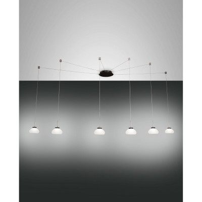 Fabas Luce Arabella Lampada a sospensione a 6 luci a LED in metallo con diffusore in vetro soffiato Colore: Bianco