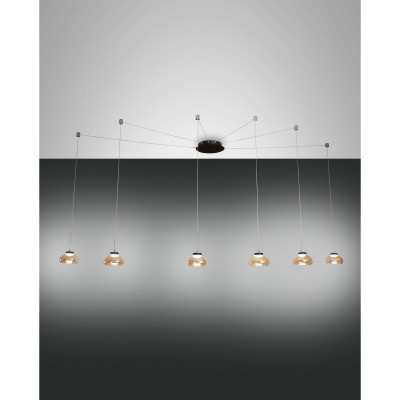 Fabas Luce Arabella Lampada a sospensione a 6 luci a LED in metallo con diffusore in vetro soffiato Colore: Ambra