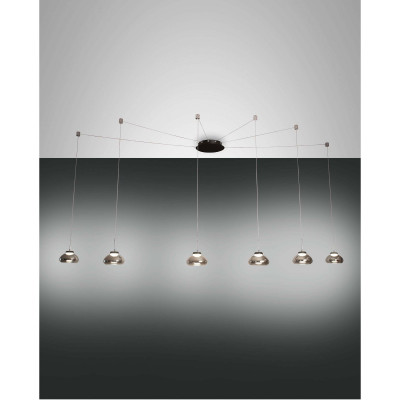 Fabas Luce Arabella Lampada a sospensione a 6 luci a LED in metallo con diffusore in vetro soffiato Colore: Grigio Fumè