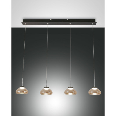 Fabas Luce Arabella Lampada a sospensione a 4 luci a LED in metallo con diffusore in vetro soffiato Colore: Ambra