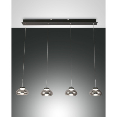 Fabas Luce Arabella Lampada a sospensione a 4 luci a LED in metallo con diffusore in vetro soffiato Colore: Grigio Fumè