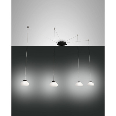 Fabas Luce Arabella Lampada a sospensione in metallo a 4 luci a LED con diffusore in vetro soffiato Colore: Bianco