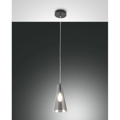Fabas Luce Dafne Lampada a sospensione moderna con struttura in metallo e paralume in vetro Colore: Grigio Fumè