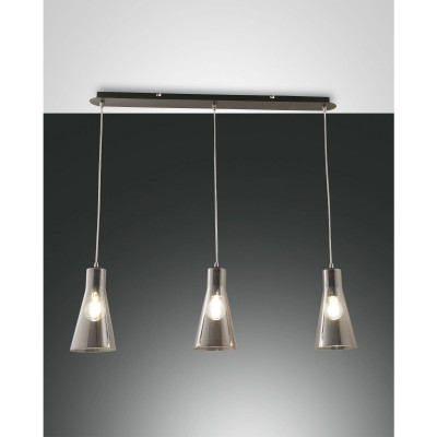 Fabas Luce Dafne Lampada a sospensione moderna a 3 luci struttura in metallo e paralume in vetro Colore: Grigio Fumè