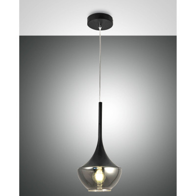 Fabas Luce Apollo Lampada a sospensione moderna in metallo con diffusore in vetro soffiato Colore: Nero