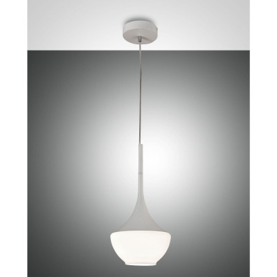 Fabas Luce Apollo Lampada a sospensione moderna in metallo con diffusore in vetro soffiato Colore: Bianco