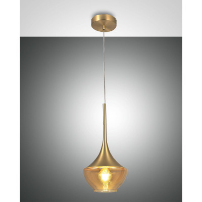 Fabas Luce Apollo Lampada a sospensione moderna in metallo con diffusore in vetro soffiato Colore: Ottone