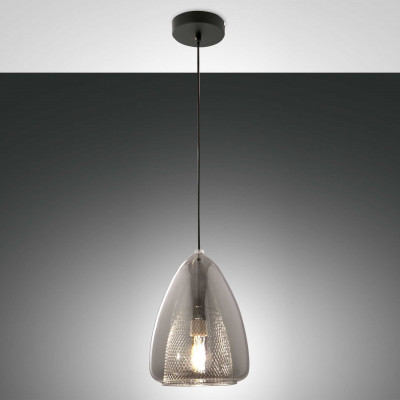 Fabas Luce Britton Lampada a sospensione singola con diffusore in vetro dalle linee moderne Colore: Grigio Fumè