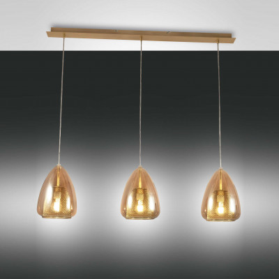 Fabas Luce Britton Lampada a sospensione con 3 diffusori in vetro dalle linee moderne Colore: Ambra