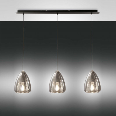 Fabas Luce Britton Lampada a sospensione con 3 diffusori in vetro dalle linee moderne Colore: Grigio Fumè