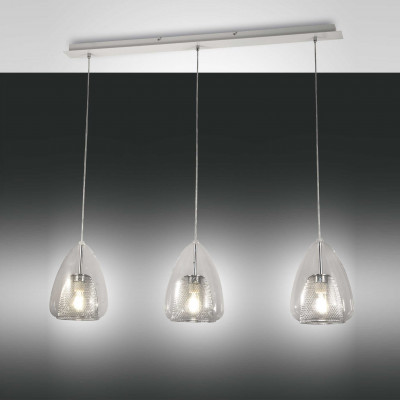 Fabas Luce Britton Lampada a sospensione con 3 diffusori in vetro dalle linee moderne Colore: Trasparente