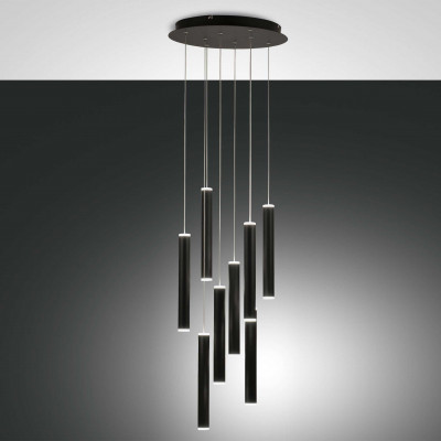Fabas Luce Prado Lampada a sospensione a LED rotonda 8 diffusori dalle linee moderne ed eleganti Colore: Nero