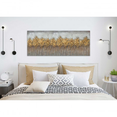 Agave - Dipinto a mano su tela dalle linee moderne tema astratto "Bosco dorato" 150x60 - SKU: AG120105