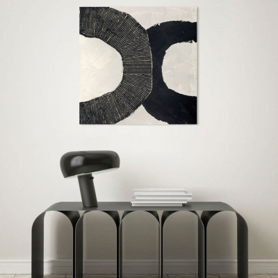 Agave - Dipinto astratto realizzato a mano olio su tela di cotone "Black circles" 80x80 - SKU: AG130109