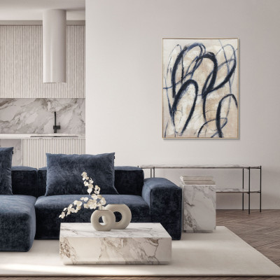 Agave - Quadro astratto con cornice dipinto a mano su tela di cotone Blue Billow 90x120 - SKU: AG170332