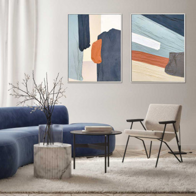Agave - Quadro astratto con cornice dipinto a mano su tela di cotone "Fabrics 2" 80x100 - SKU: AG150246