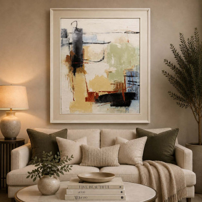 Agave Quadro astratto con cornice dipinto a mano su tela di cotone Soul 114x144