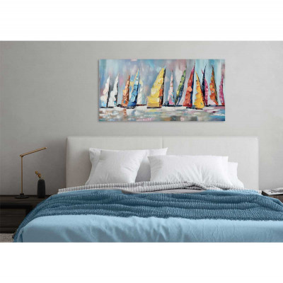 Agave - Quadro astratto contemporaneo con paesaggio dipinto a mano "Nuove Rotte" 140x70 - SKU: AG130179