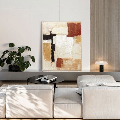 Agave - Quadro astratto dipinto a mano su tela di cotone con cornice Cinnamon 80x100 - SKU: AG170340