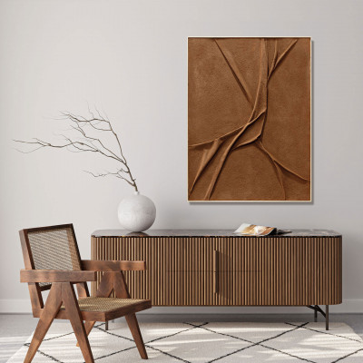 Agave - Quadro astratto dipinto a mano su tela di cotone con cornice Leather 90x120 - SKU: AG170337