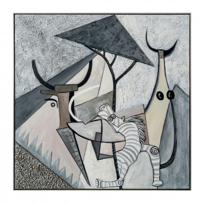 Agave - Quadro figurativo contemporaneo con cornice dipinto a mano "Savana" 120x120 - SKU: AG150254