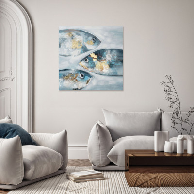 Agave - Quadro moderno a tema marino dipinto a mano su tela "Tuna" 80x80 - SKU: AG150279