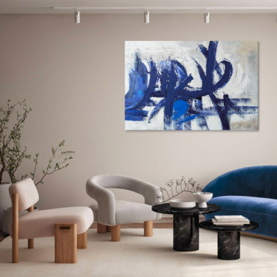 Agave - Quadro moderno astratto dipinto a mano su tela di cotone "Blue Stroke" 150x100 - SKU: AG150275